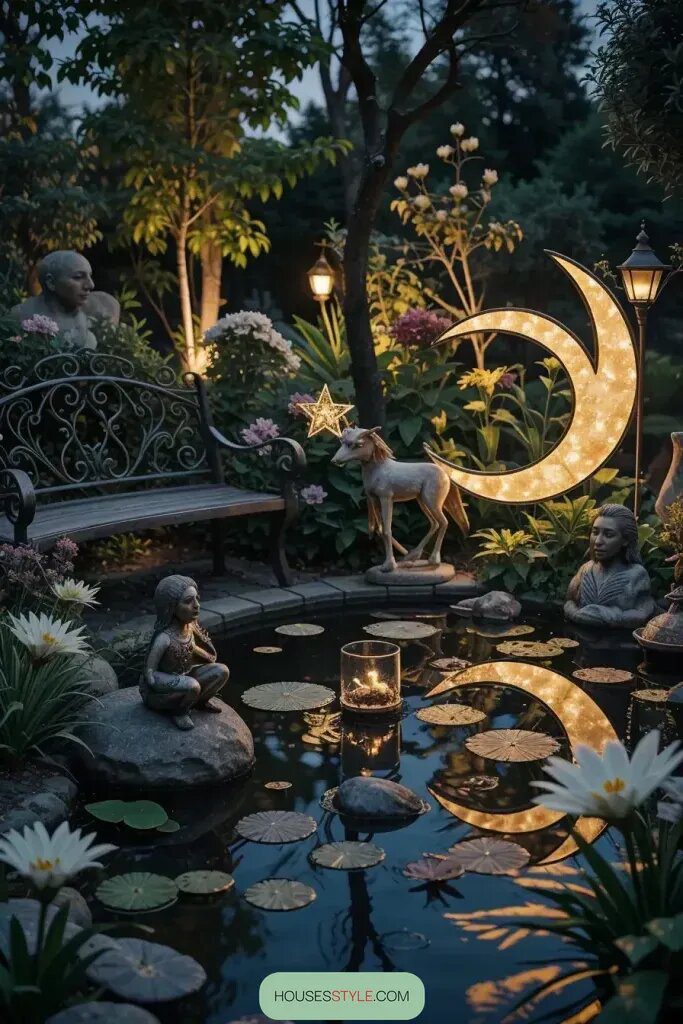 Moon and Star Figurines for a Nighttime Garden