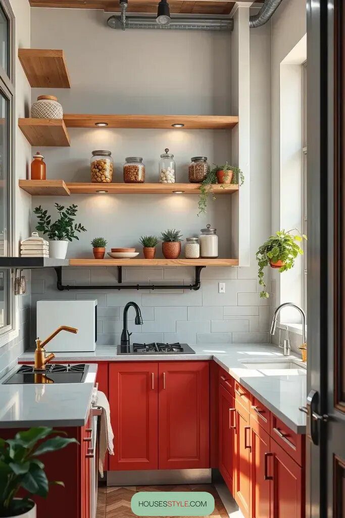 Open Shelving Ideas for Airy Red Kitchens