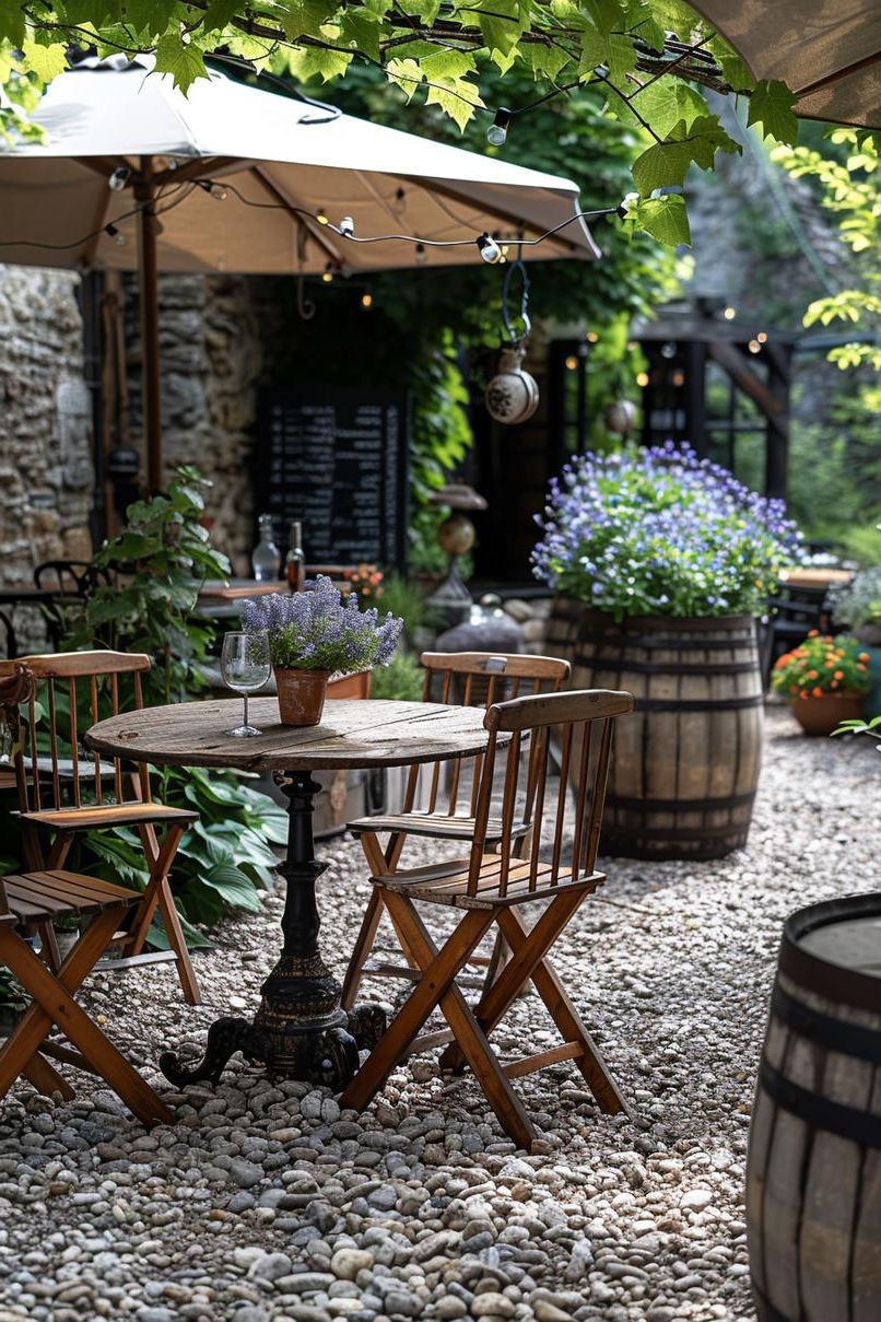 6. Wine Barrel Gravel Patio Style