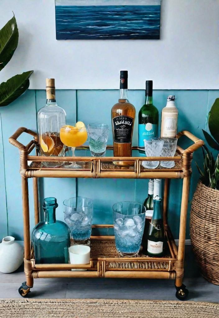 36. Rattan Bar Cart Ideas for Coastal Rooms
