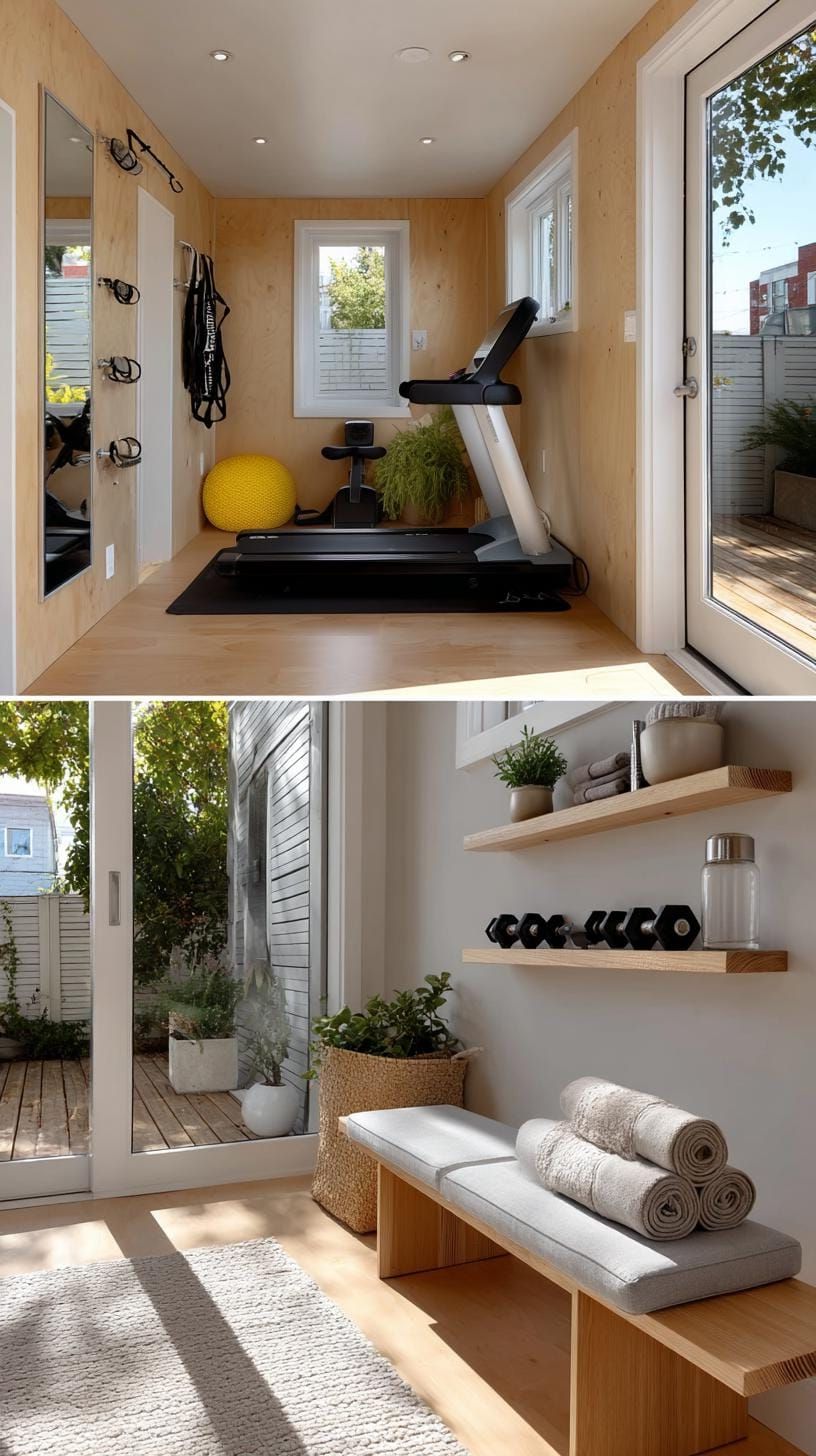 12. Home Gym She Shed with Mirrors and Light Wood - photo 2