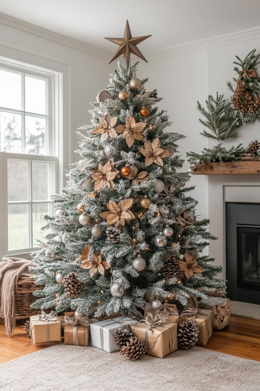 5. Rustic Flocked Tree Decor