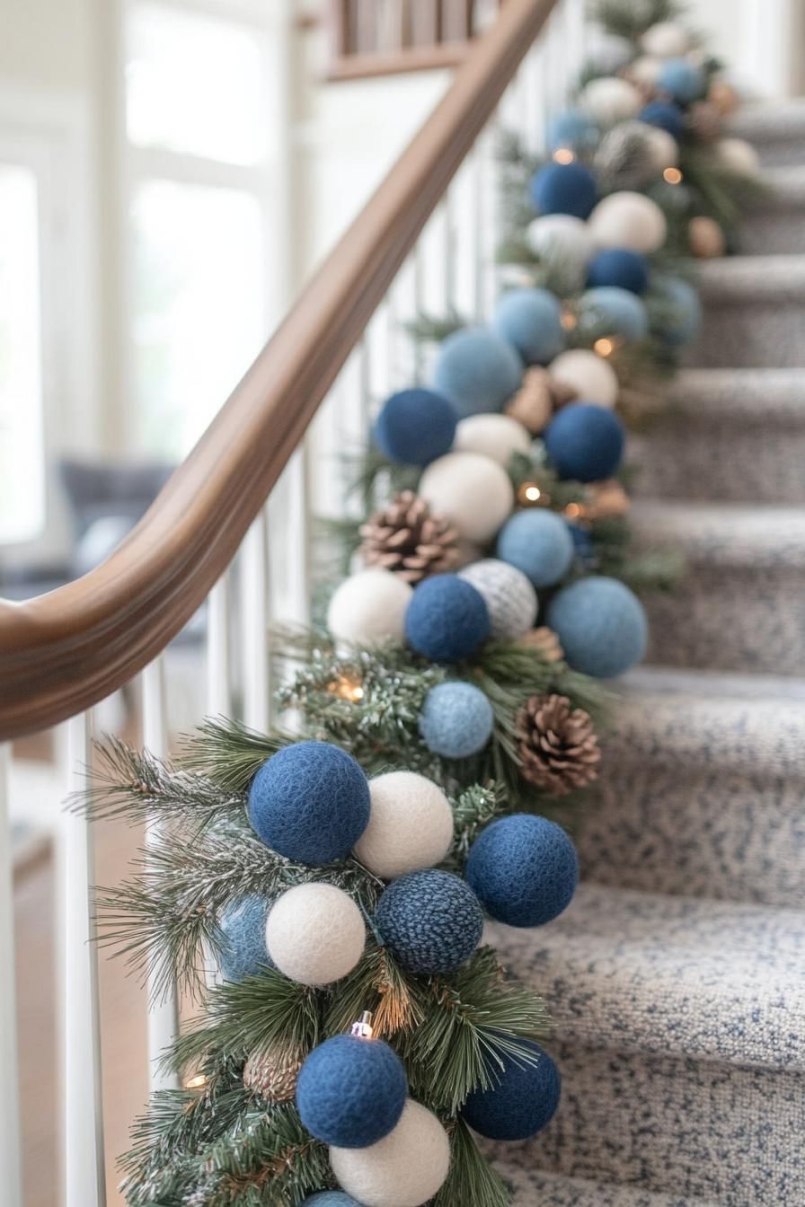 13. Blue & White Staircase Garland Ideas