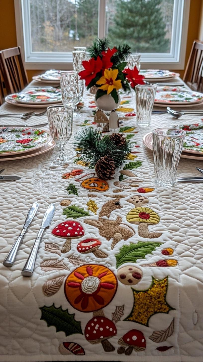 16. Kitsch tablecloth pattern with mushrooms and reindeer - photo 2