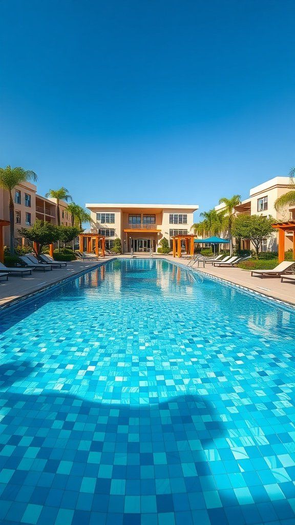 16. A Mediterranean-Style Community Pool With Bold Tiles