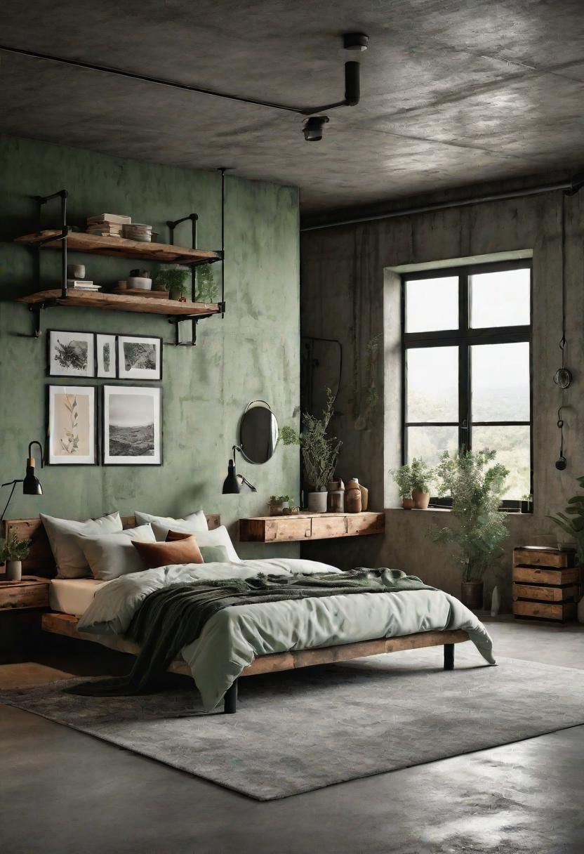 35. Industrial-Style Sage Green Bedroom - photo 2