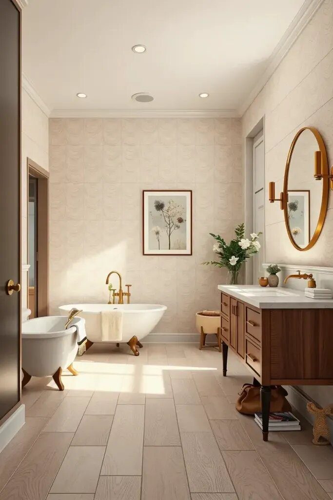 Warm Wood Tile Against Beige Walls - photo 2