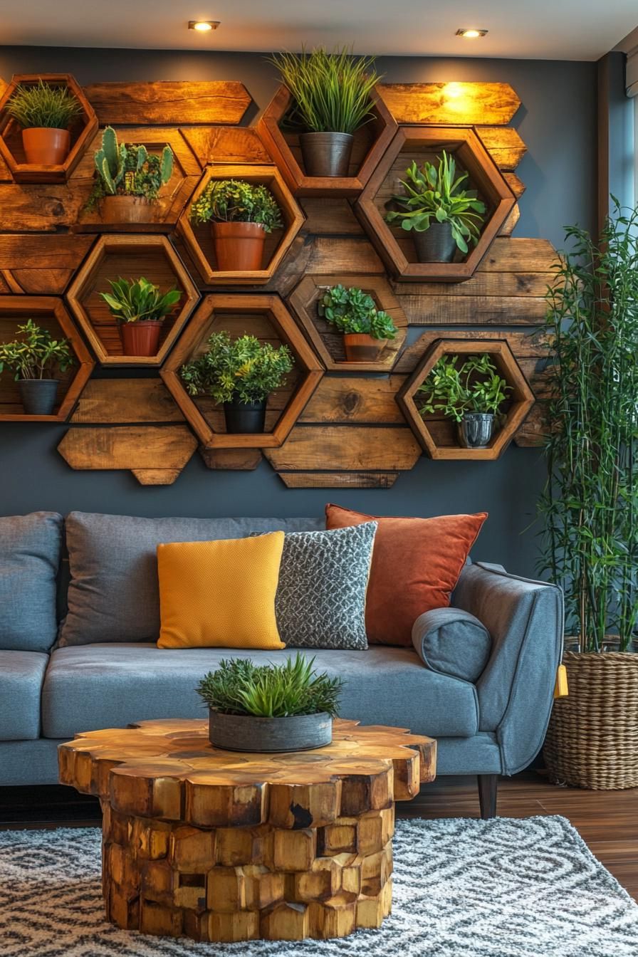 3. Unique Wall Decor with Hexagonal Shelves