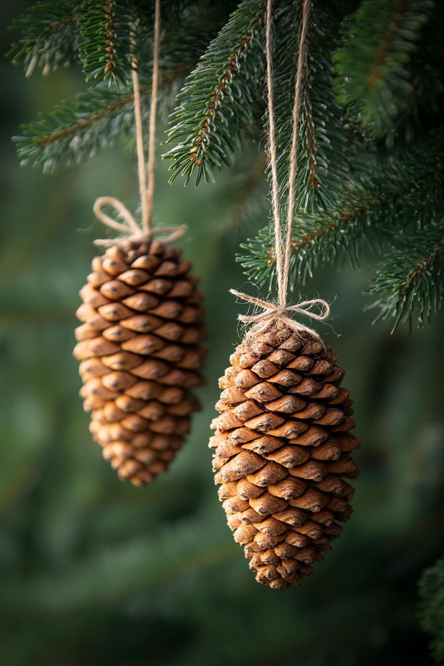 2. Rustic Pinecone Tree Ornaments