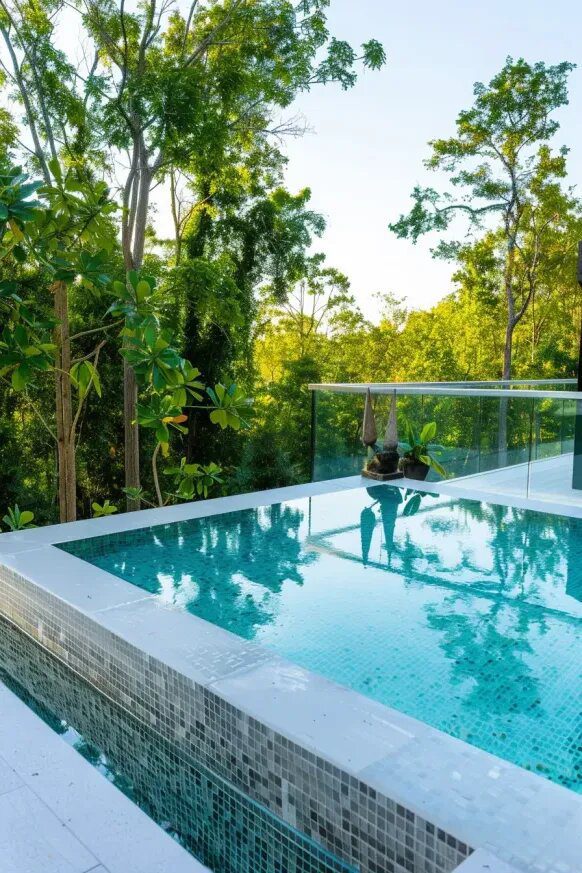 Above Ground Pool Deck with Garden Views