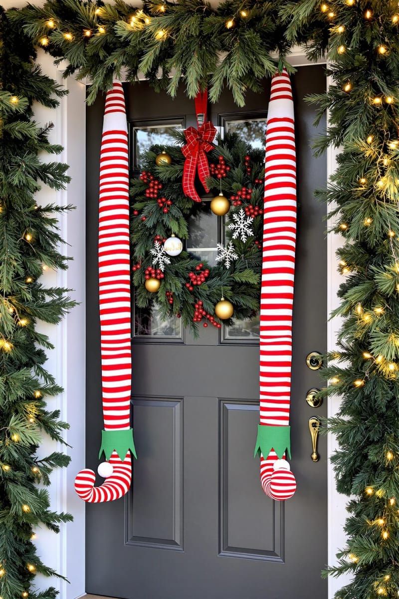 11. Hanging Elf Legs for Doorway Decor