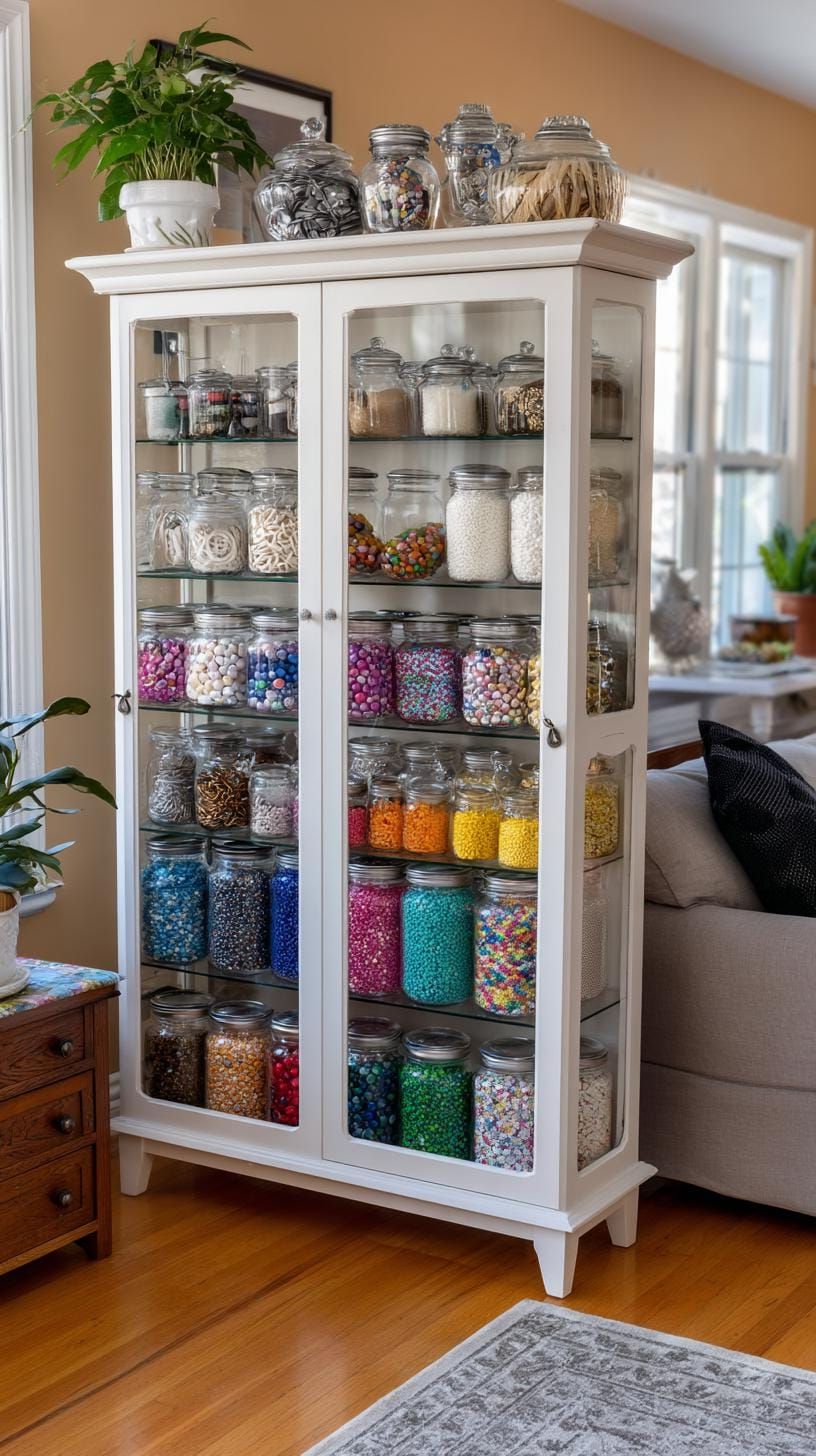 20. Glass Cabinet Display for a Vibrant Button Collection - photo 2