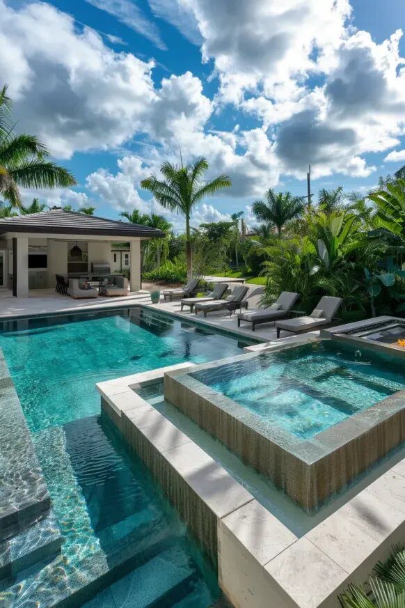 Luxurious Pool Oasis with Serene Waterfalls