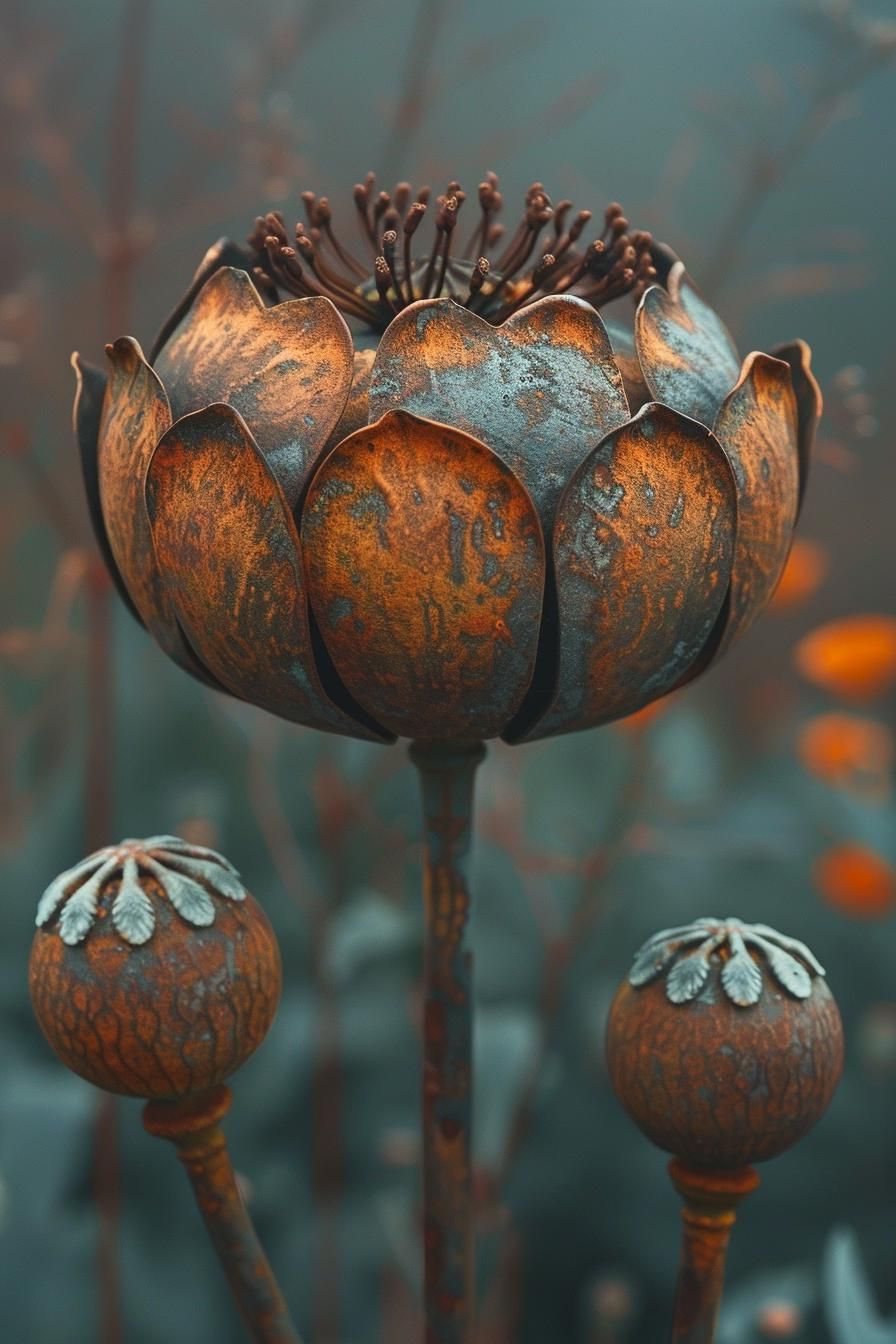 13. Rustic Metal Poppy Sculptures - photo 2