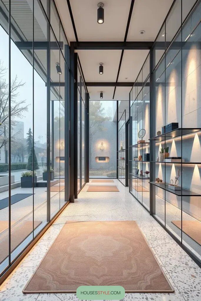 Suspended Features in Transparent-Wall Hallways