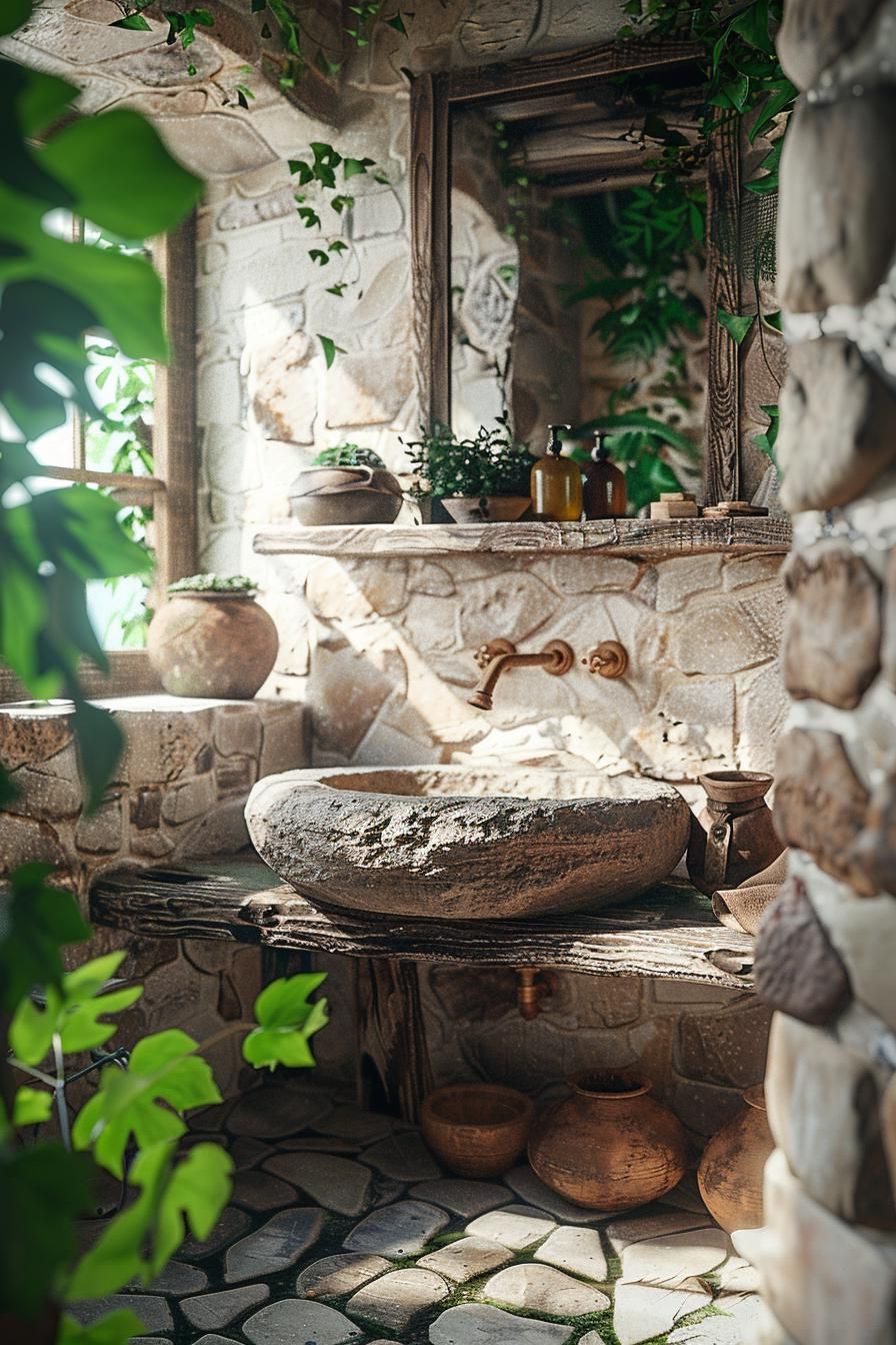 17. Stone Sink Natural Bathroom Charm