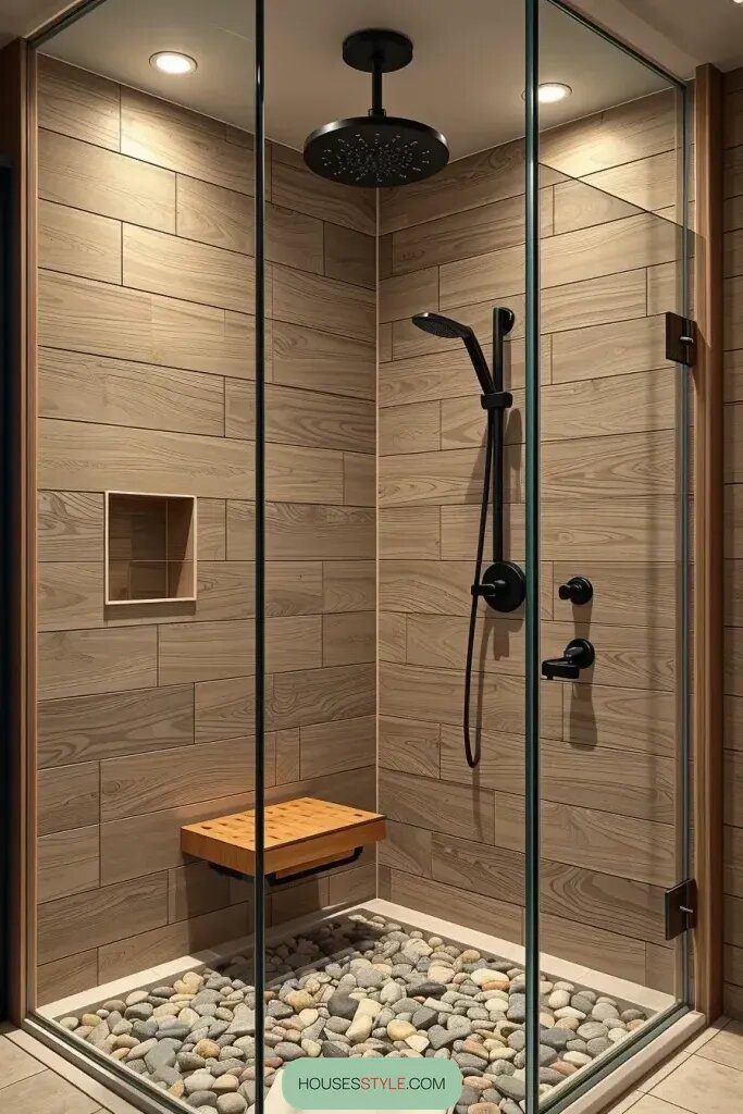 Cozy Wood-Look Tile for Shower Walls