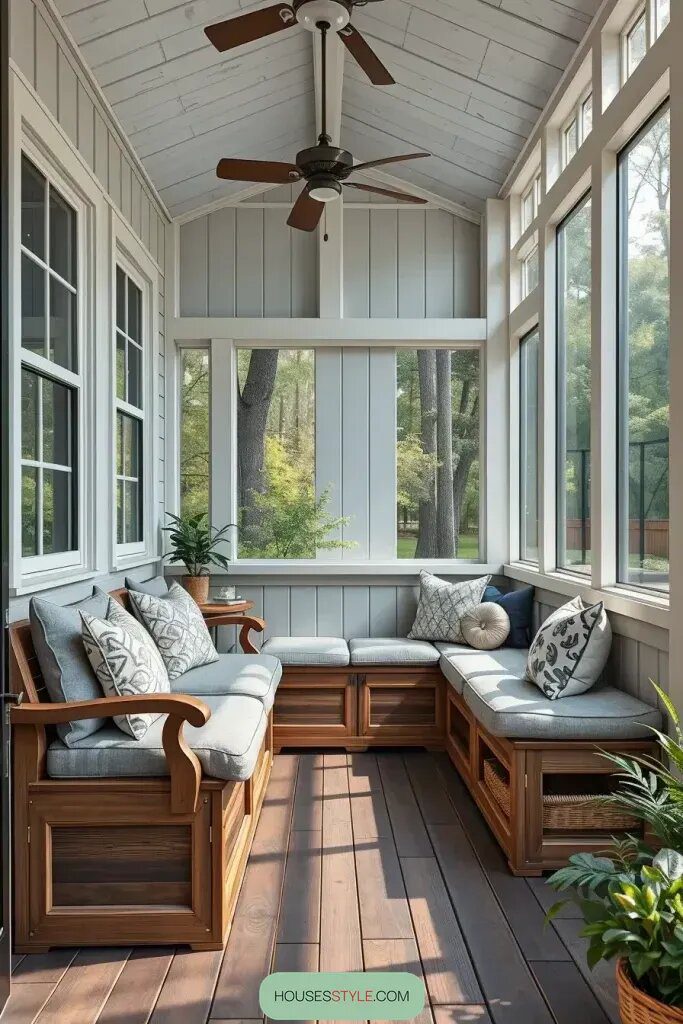 Screened Porch Designs With Built-In Seating