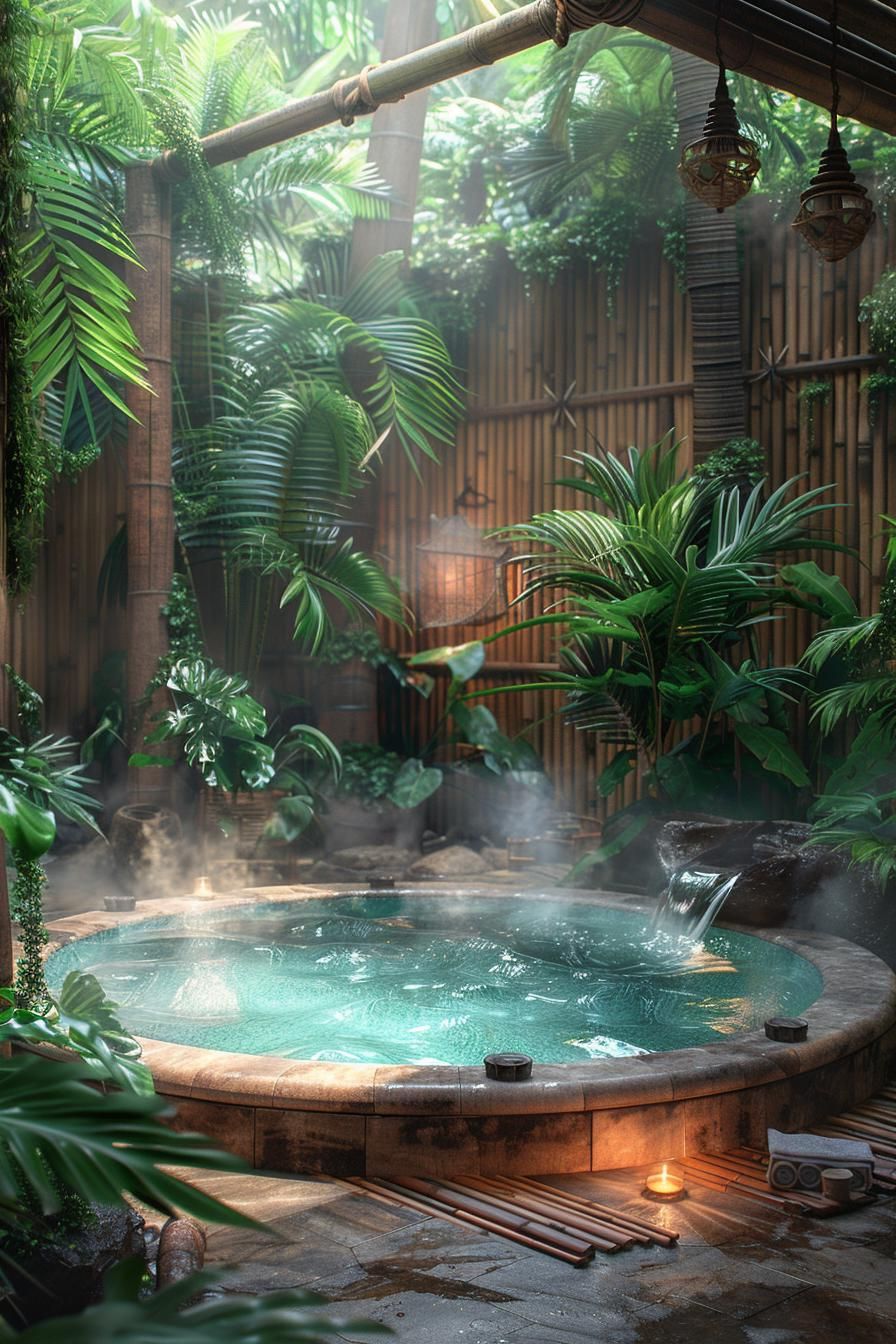 9. Bamboo-Framed Jacuzzi Garden Retreat