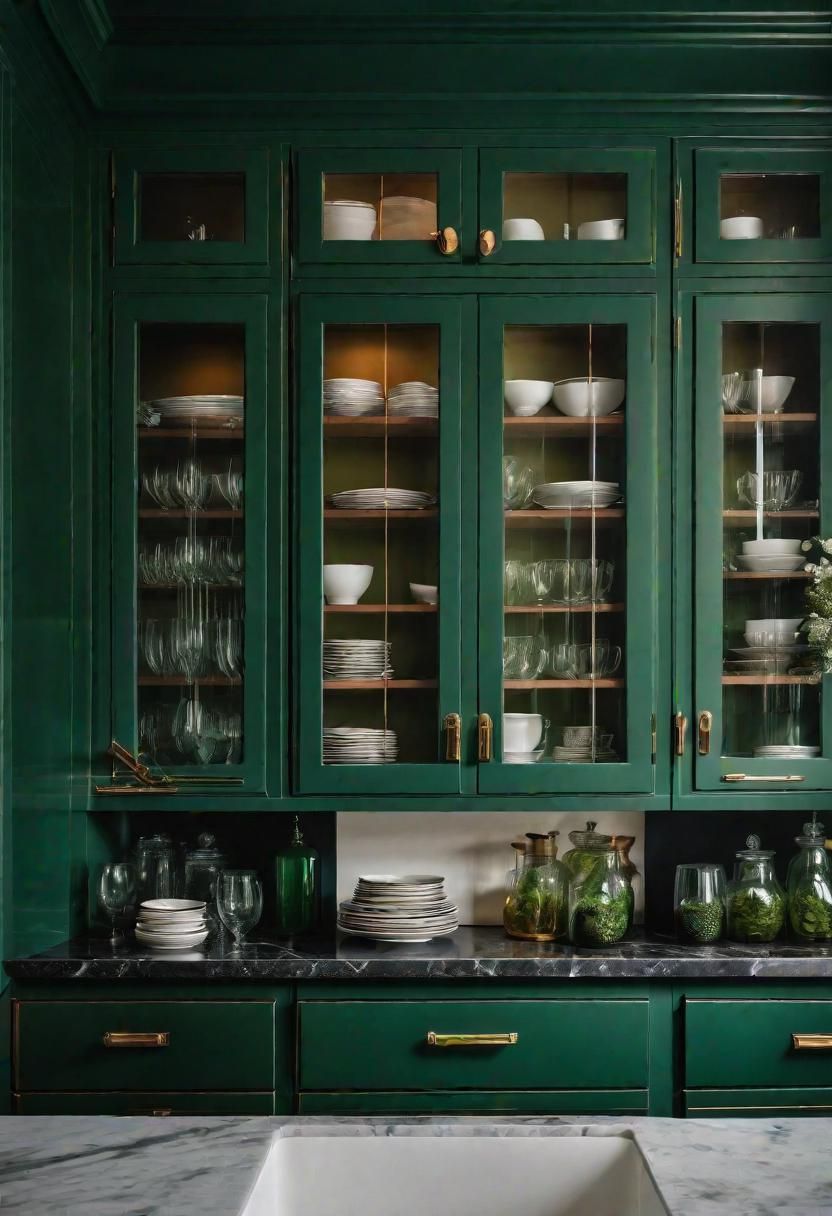 3. Hunter Green Cabinets with Glass Fronts - photo 2