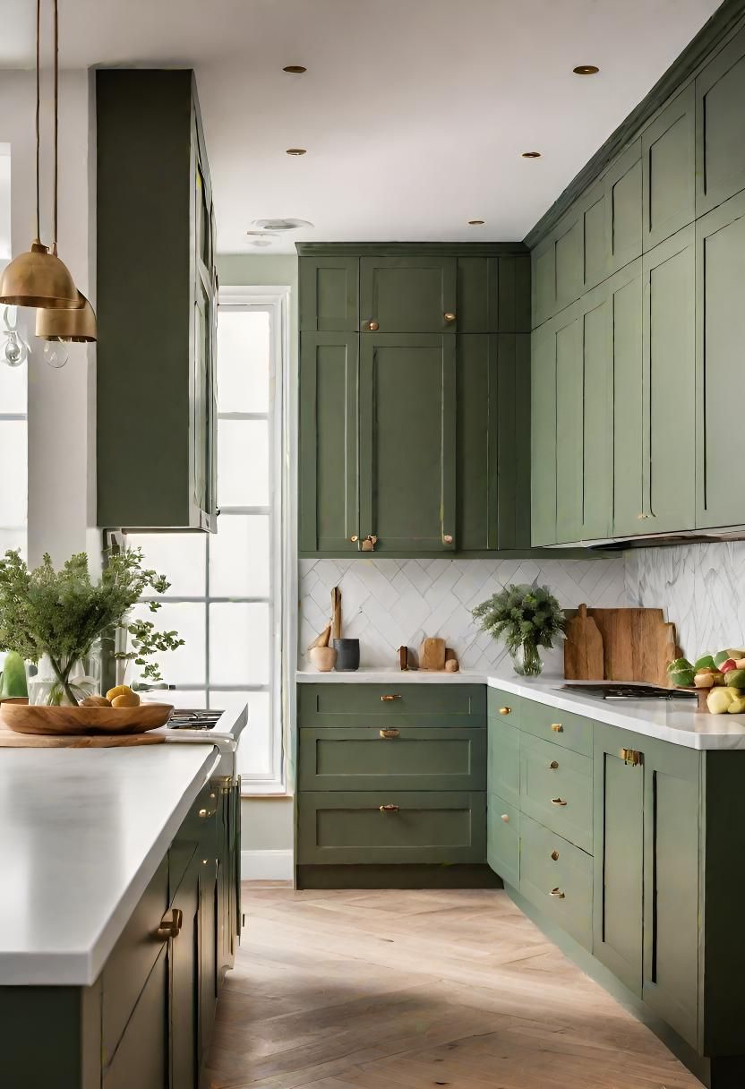 2. Olive Green Shaker Cabinet Style