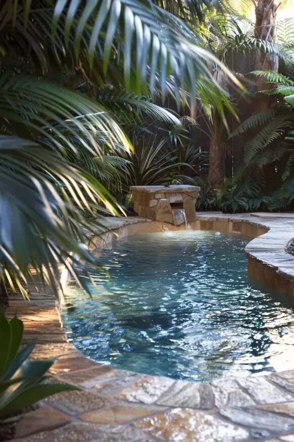 Tropical Plunge Pool With Waterfall Wall