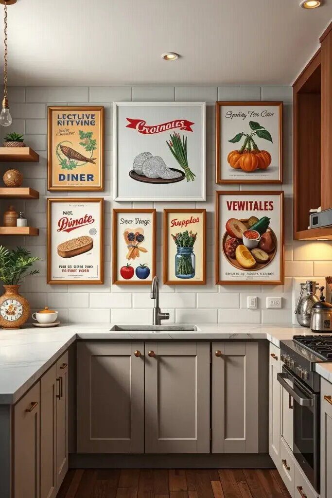 Whimsical Vintage Art for Kitchen Walls