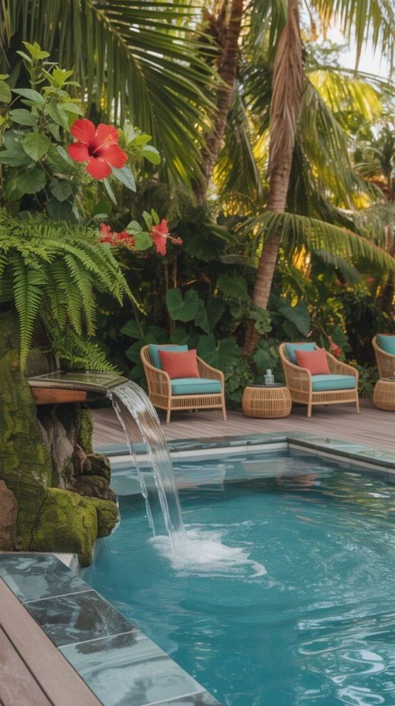 23. Tropical Deck and Rock Waterfall Pool Retreat
