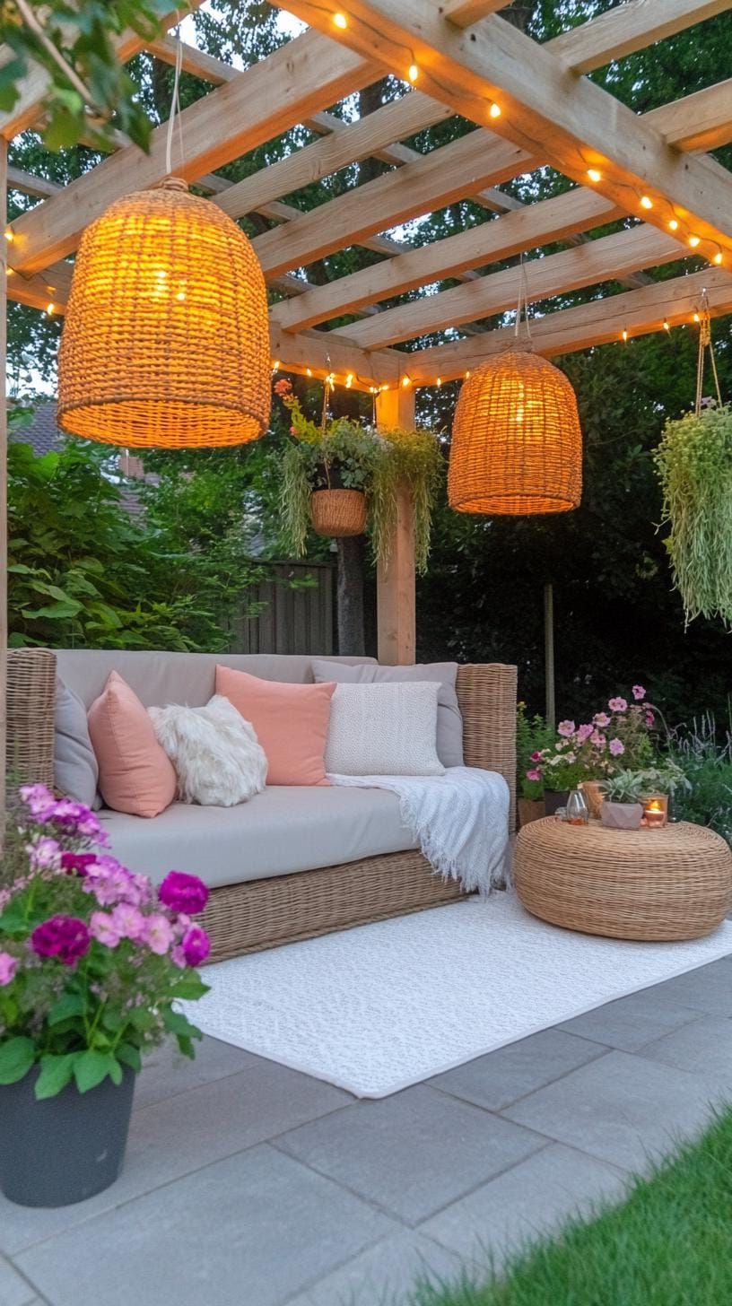 4. Pergola Patio with Fairy Lights and Hanging Plants - photo 2