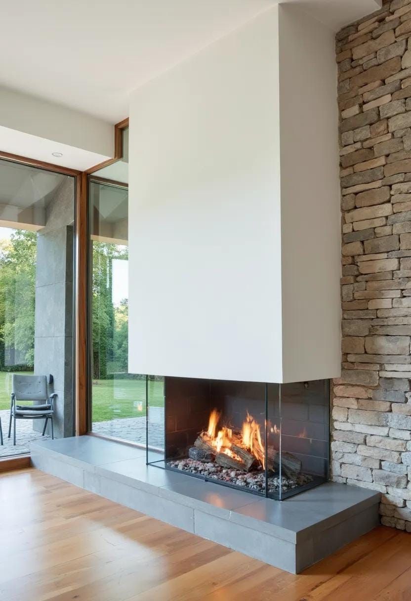 7. Glass-enclosed double-sided fireplace with stone accent wall - photo 3