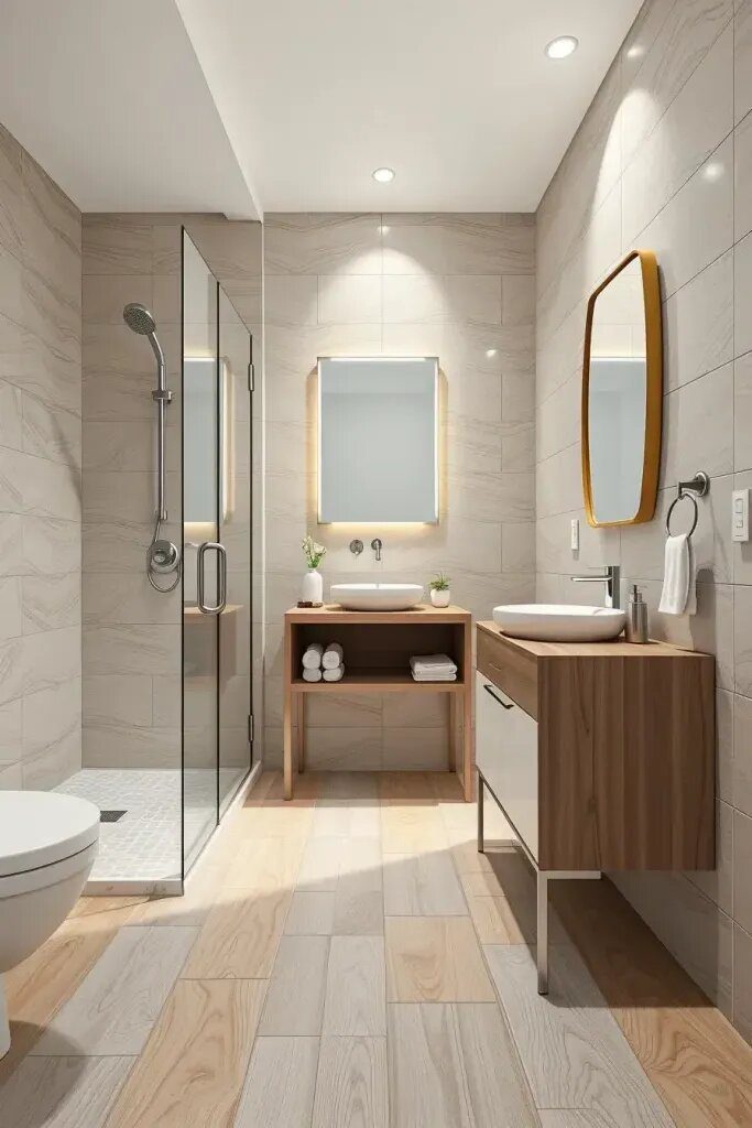 Softening Small Bathrooms with Neutral Wood Tile - photo 2