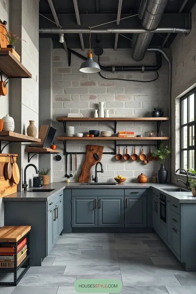 Gray Cabinets with Concrete Countertops for an Urban Look