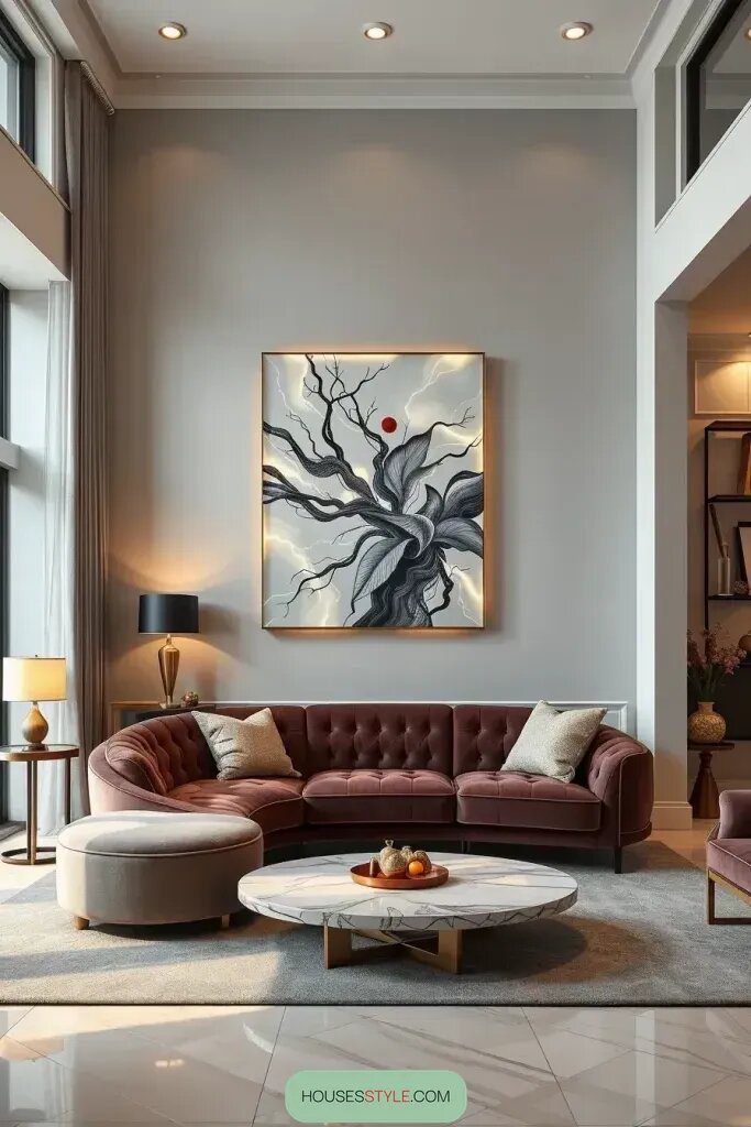 Try Backlit Acrylic Art Above a Luxe Sofa