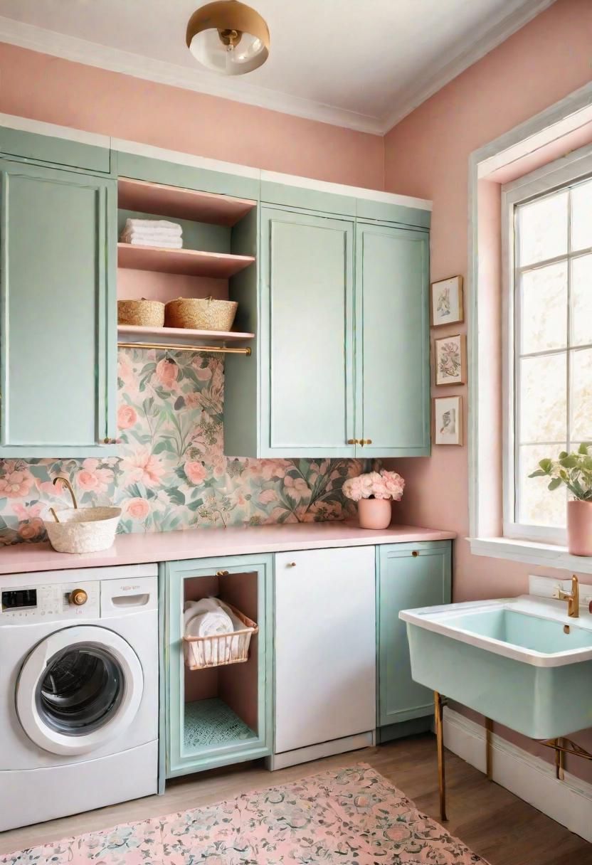 6. Pastel Retro-Chic Laundry Cabinets