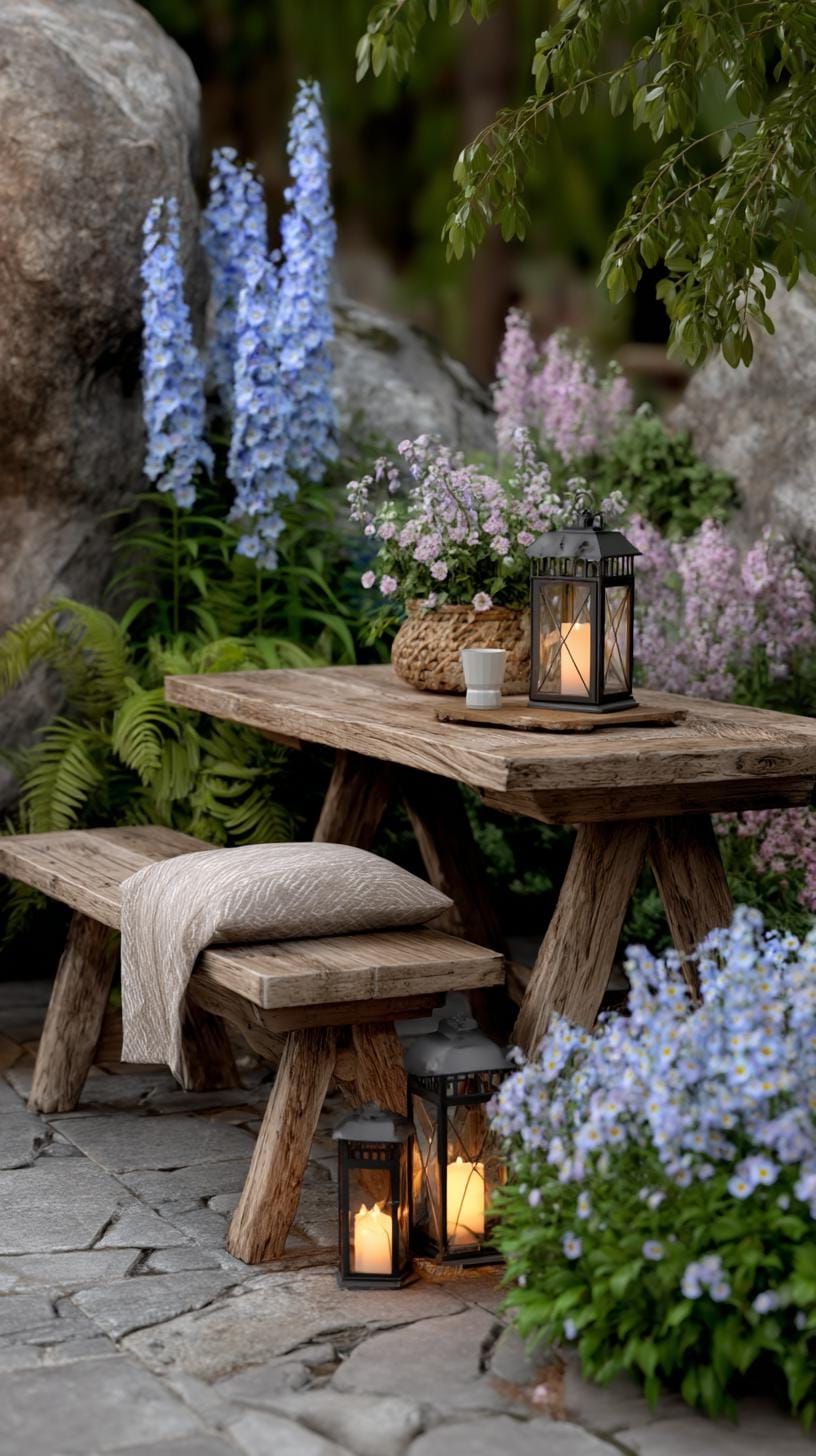 30. A Rustic Table and Lanterns in a Garden Nook - photo 3
