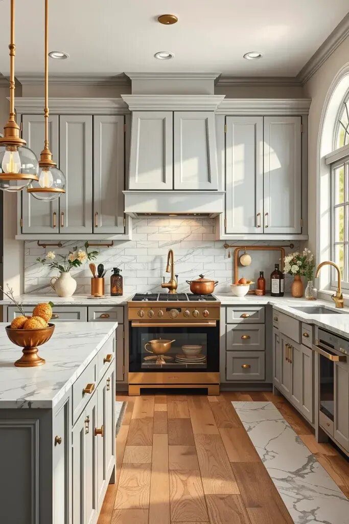 Matte Gray and Brass Kitchen Pairing
