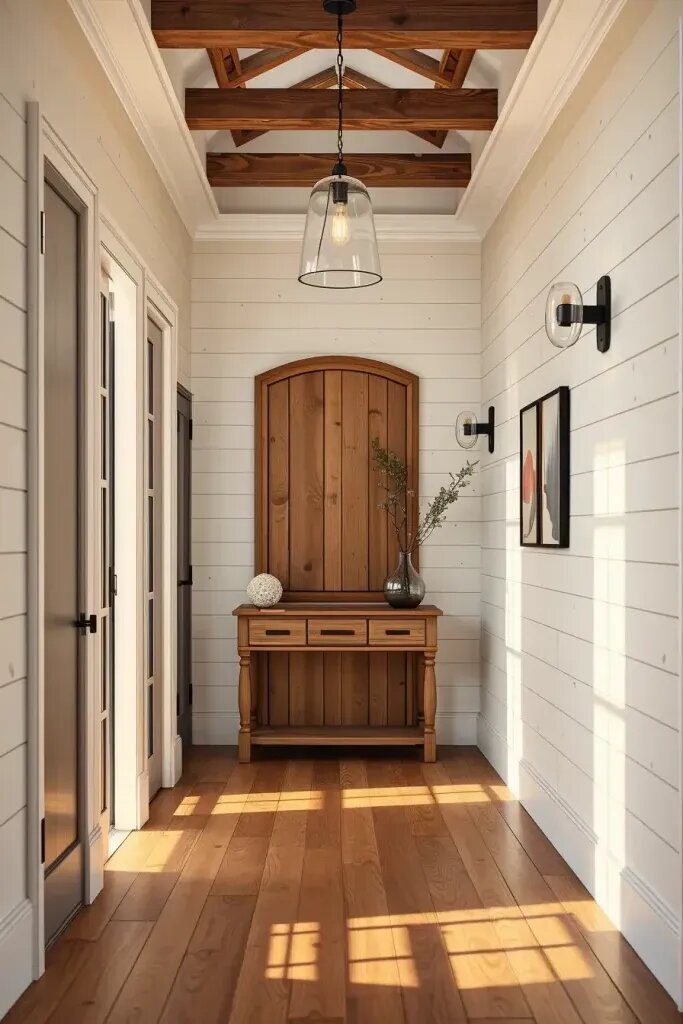 Modern Lighting for a Rustic Hallway