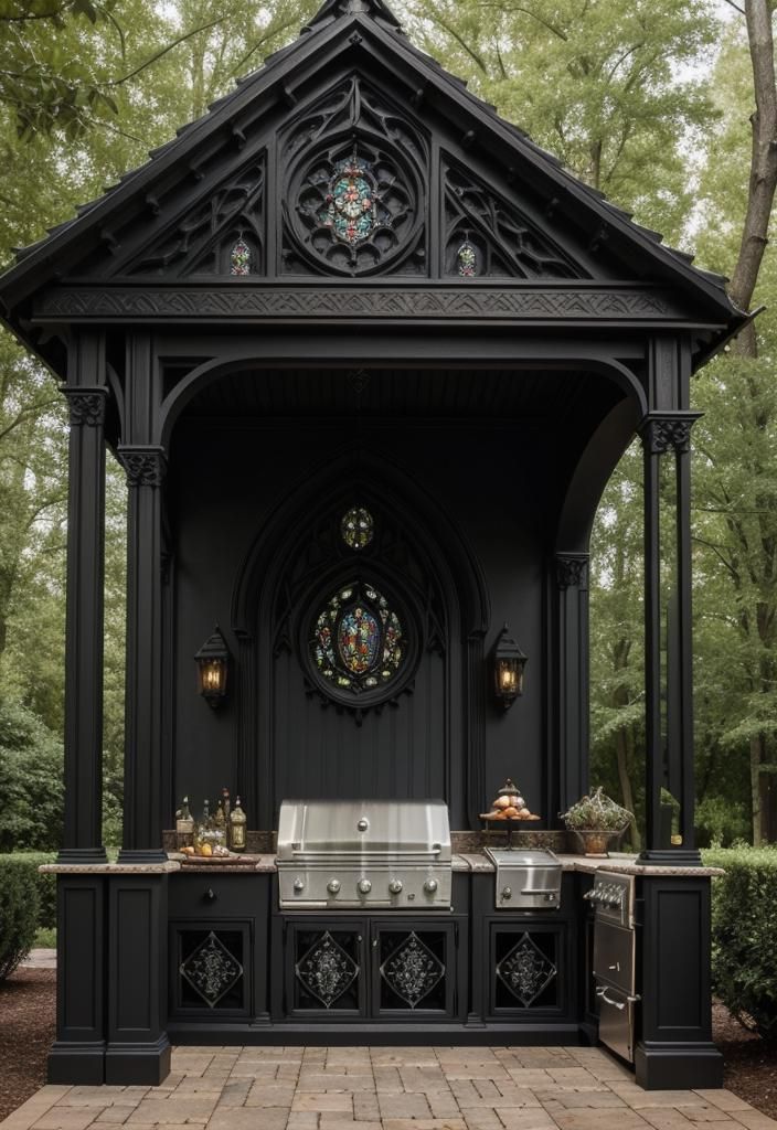 20. Gothic-Style Outdoor Kitchen Design