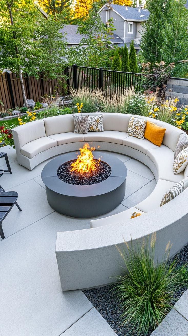 14. Curved Seating Patio Built Around a Fire
