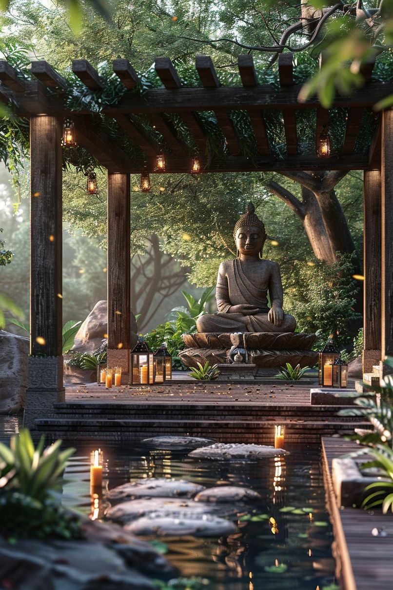 8. Calming Zen Garden Pergola