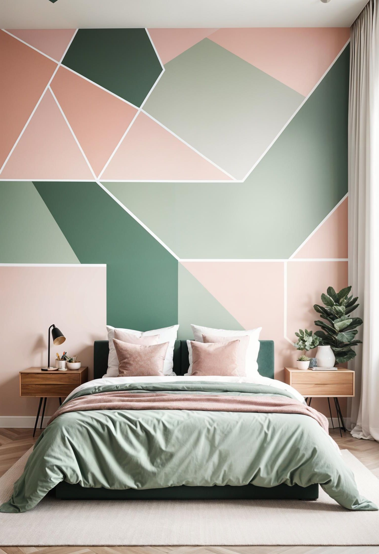 6. Bold Geometric Mural Bedroom Ideas