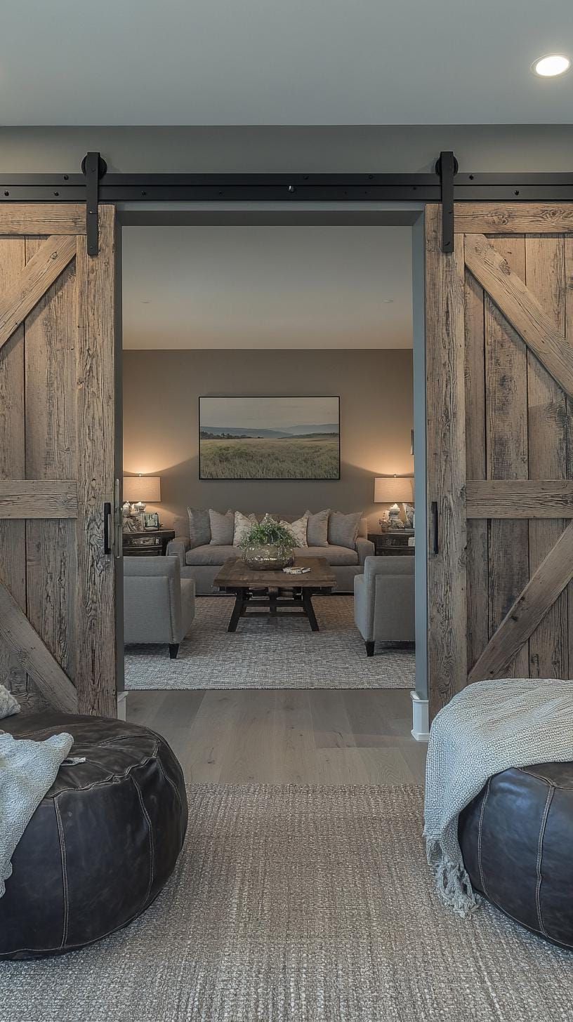 5. Sliding Barn Doors for a Cozy Lounge Area