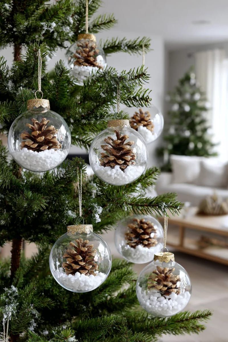 14. Clear Ornaments Filled with Snow and Pinecones - photo 2