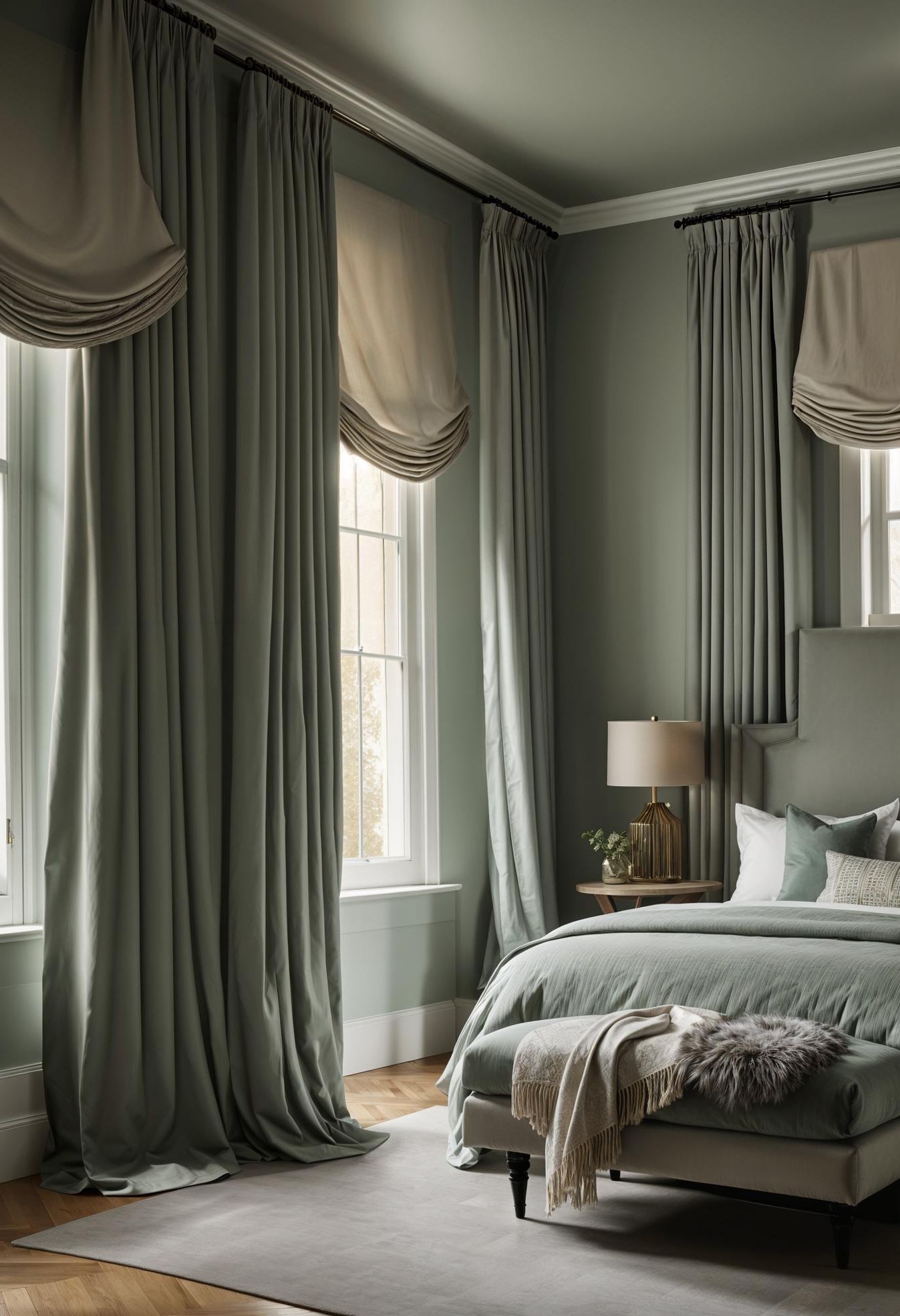 24. Elegant Sage and Grey Curtains