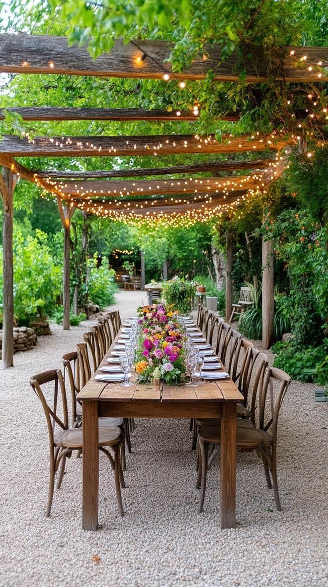 3. Garden Dinner Setup Under A String Light Canopy - photo 2