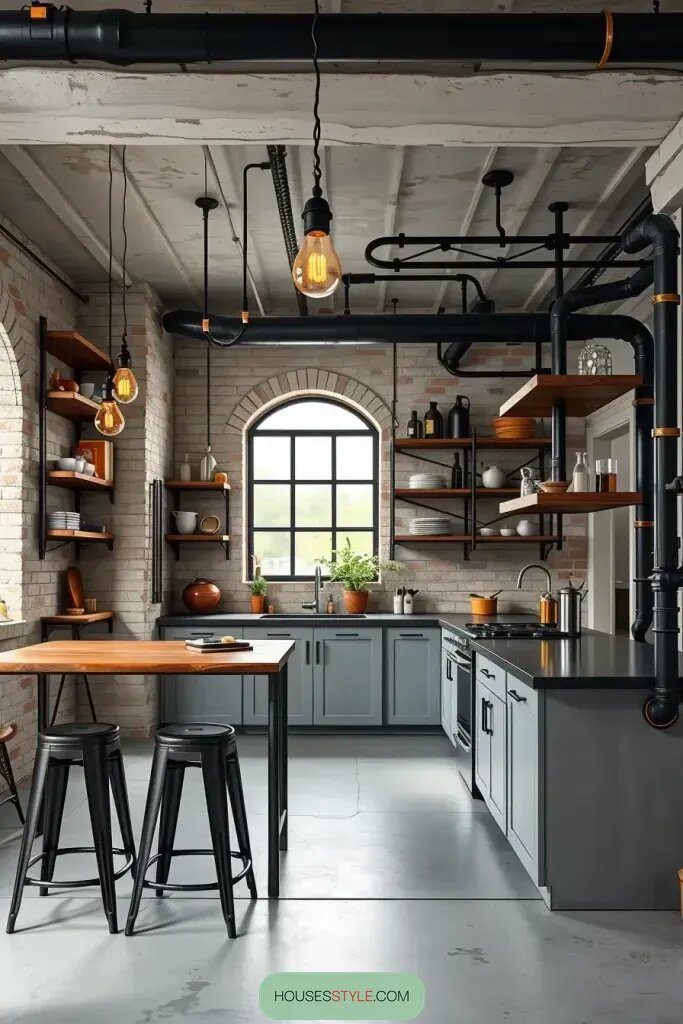 Exposed Piping in Industrial Minimalist Kitchens