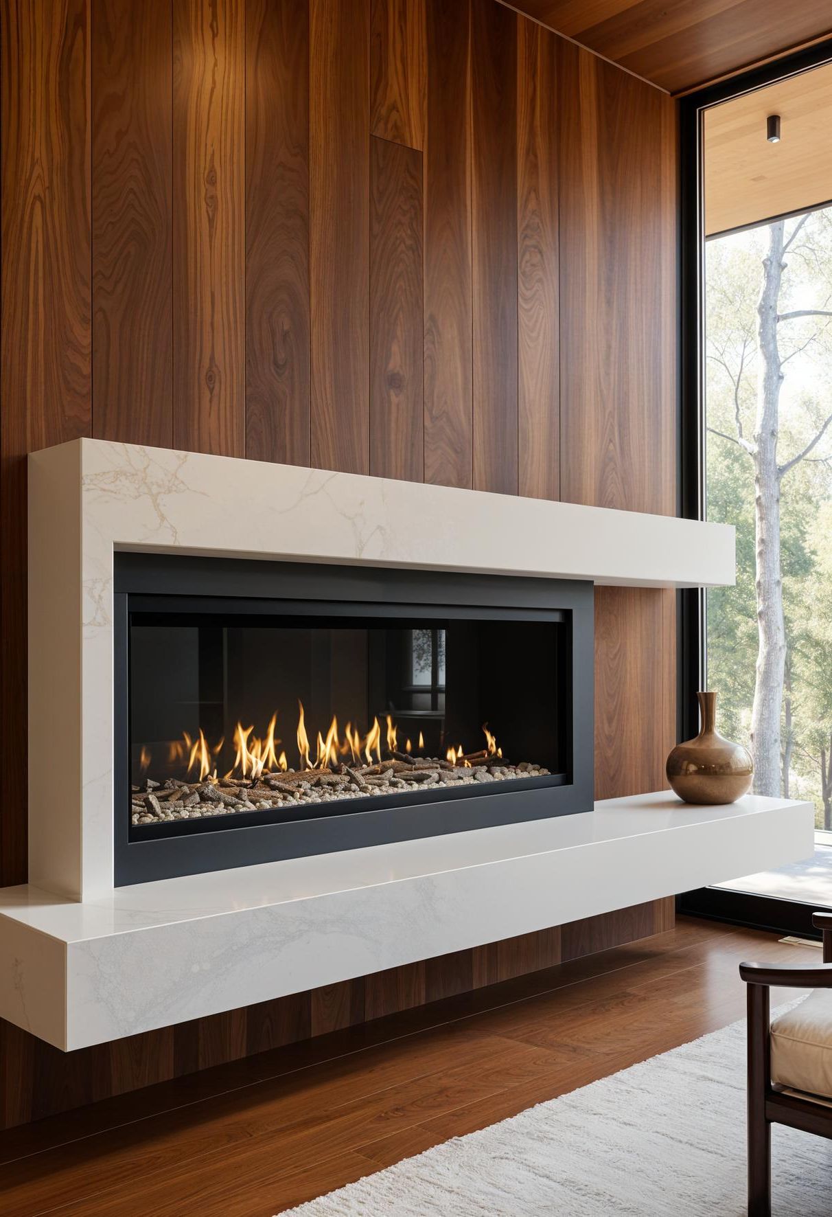 12. Walnut accent wall around a linear modern fireplace - photo 3