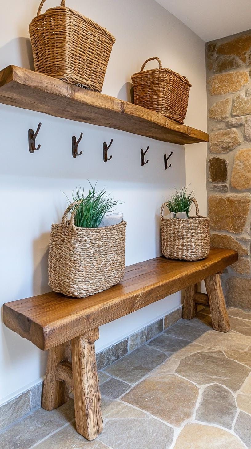 9. Ranch Mudroom With Hooks and Baskets