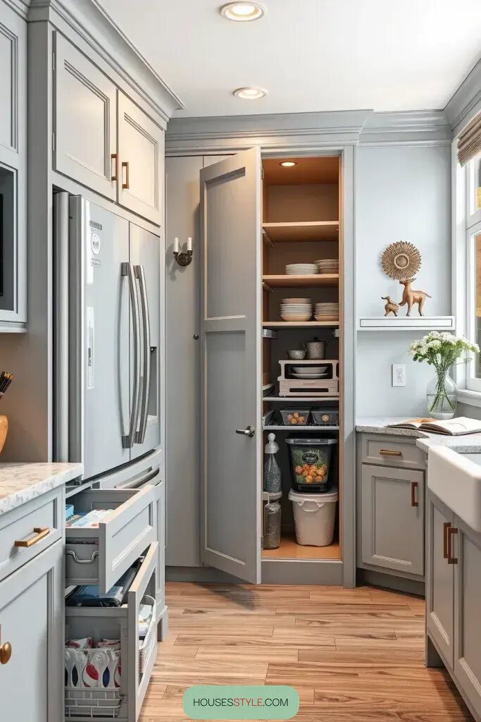 Smart Storage Ideas for Gray Built-in Cabinets - photo 2