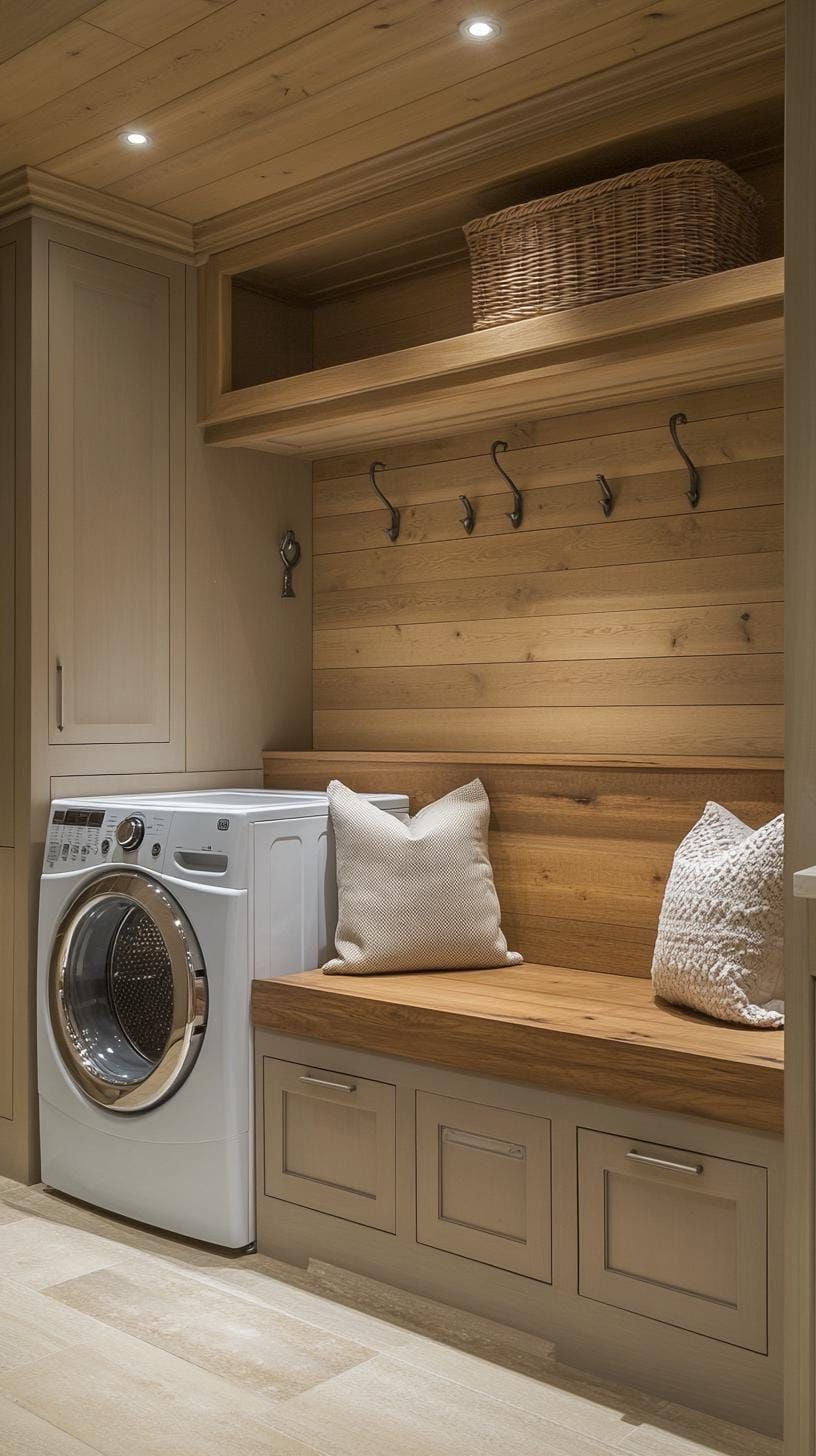 8. Compact mudroom and laundry combo with built-in bench - photo 3